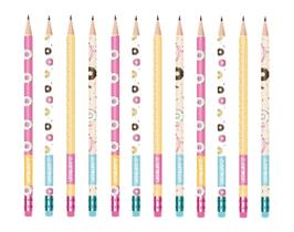 Lápis Preto Grafite HB Com Borracha Leo&Leo Estampado Divertido Decorado Kit c/ 4, 8 ou 12 Unidades a Escolher