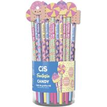 Lápis Preto Redondo Decorado CIS Borracha CANDY 4 Modelos Pote com 24
