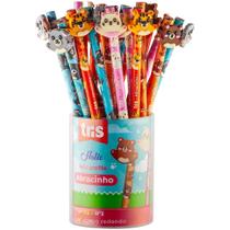 Lápis Preto Redondo Decorado TRIS Abracinho com Topper 4 Modelos Sortidos Pote com 24 Unidades