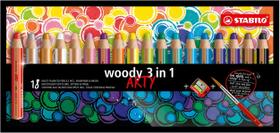 Lápis Stabilo Woody 3 em 1 - Pacote Arty com 18 Cores, Apontador e Pincel