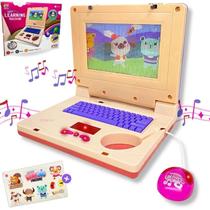 Laptop Notebook Infantil Eletrônico Com Som e Luzes + Mouse - Rosa Menina - Puzzle Learning Machine