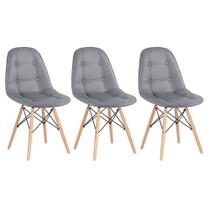 Laraz Home Decor, Kit 3 Cadeiras Estofadas Eames Eiffel Botonê - Madeira clara Cinza Escuro