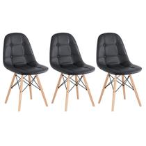 Laraz Home Decor, Kit 3 Cadeiras Estofadas Eames Eiffel Botonê - Madeira clara Preto