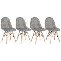 Laraz Home Decor, Kit 4 Cadeiras Charles Eames Eiffel Botonê - Cinza Madeira Clara