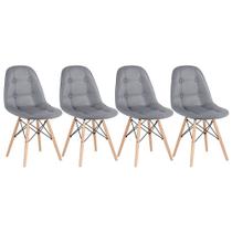 Laraz Home Decor, Kit 4 Cadeiras Estofadas Eames Eiffel Botonê - Madeira clara Cinza Escuro