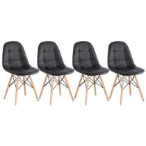 Laraz Home Decor, Kit 4 Cadeiras Estofadas Eames Eiffel Botonê - Madeira clara Preto