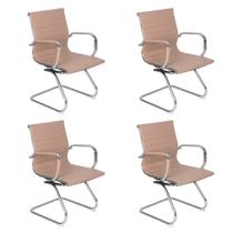 Laraz Home Decor, Kit 4x Cadeiras Home Office Recepção Esteirinha Base Fixa, Nude Laraz Home Decor, Kit 4x Cadeiras Home Office Recepção Esteirinha Base Fixa, Nude