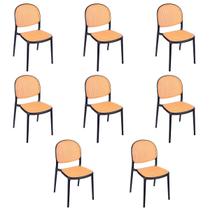 Laraz Home Decor, Kit 8 Cadeiras Jantar Cozinha Cafeteria Mumbai Tela Palha Plástico - Preto