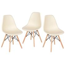 Laraz, Kit 3 cadeiras Charles Eames Eiffel DSW com pés de madeira clara Laraz, Kit 3 cadeiras Charles Eames Eiffel DSW com pés de madeira clara