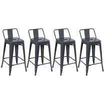 Laraz, Kit - 4 x banquetas Iron Tolix com encosto - 65 cm - Industrial - Vintage - Cinza escuro Laraz, Kit - 4 x banquetas Iron Tolix com encosto - 65 cm - Industrial - Vintage - Cinza escuro