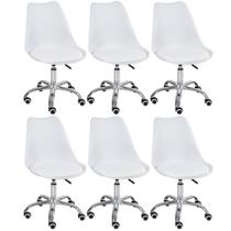 Laraz, Kit - 6 x cadeiras de rodízios estofadas Tulipa - Office - Escritório - Branco