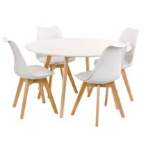 Laraz, KIT - Mesa de jantar redonda branco 120 cm + 4 cadeiras estofadas Leda Branco Laraz, KIT - Mesa de jantar redonda branco 120 cm + 4 cadeiras estofadas Leda Branco