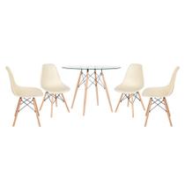Laraz, Kit - Mesa de vidro Eames 100 cm + 4 cadeiras Eiffel Dsw creme Laraz, Kit - Mesa de vidro Eames 100 cm + 4 cadeiras Eiffel Dsw creme