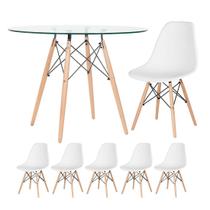 Laraz, KIT - Mesa de vidro Eames 100 cm + 5 cadeiras Eiffel DSW branco