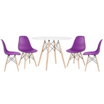 Laraz, KIT - Mesa Eames 100 cm branco + 4 cadeiras Eames DSW roxo Laraz, KIT - Mesa Eames 100 cm branco + 4 cadeiras Eames DSW roxo