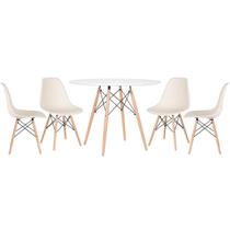 Laraz, Kit - Mesa Eames 100 cm branco + 4 cadeiras Eames Eiffel Dsw creme Laraz, Kit - Mesa Eames 100 cm branco + 4 cadeiras Eames Eiffel Dsw creme
