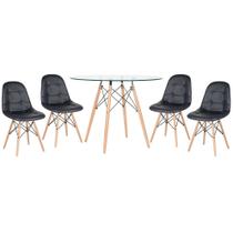 Laraz, Kit - Mesa Eames 100 cm - Vidro + 4 cadeiras Eames Botonê - Preto Laraz, Kit - Mesa Eames 100 cm - Vidro + 4 cadeiras Eames Botonê - Preto