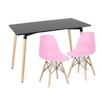 Laraz, Mesa de jantar retangular Eames 60 x 120 cm preto + 2 cadeiras Eiffel DSW Rosa claro Laraz, Mesa de jantar retangular Eames 60 x 120 cm preto + 2 cadeiras Eiffel DSW Rosa claro