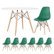 Laraz, Mesa redonda Eames 120 cm branco + 6 cadeiras Eiffel DSW Verde escuro Laraz, Mesa redonda Eames 120 cm branco + 6 cadeiras Eiffel DSW Verde escuro