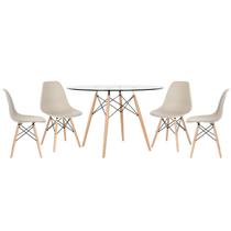 Laraz, Mesa redonda Eames com tampo de vidro 120 cm + 4 cadeiras Eiffel DSW Nude Laraz, Mesa redonda Eames com tampo de vidro 120 cm + 4 cadeiras Eiffel DSW Nude
