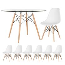 Laraz, Mesa redonda Eames com tampo de vidro 120 cm + 6 cadeiras Eiffel DSW Branco Laraz, Mesa redonda Eames com tampo de vidro 120 cm + 6 cadeiras Eiffel DSW Branco