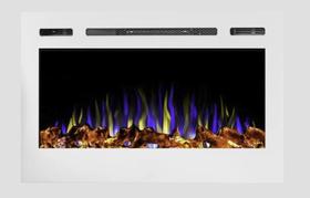 Lareira Elétrica 36 Polegadas Branca Chaleur Glass 90cm 1500W com Controle Remoto 5 Efeitos de Chama 3D, Embutir ou Parede Lareira Elétrica 36 Polegadas Branca Chaleur Glass 90cm 1500W com Controle Remoto 5 Efeitos de Chama 3D, Embutir ou Parede