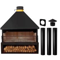 Lareira Elite grande de parede com abertura para lenha em Aço Inox 304 escovado - Pintado