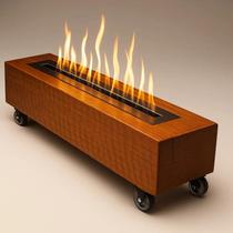 Lareira Portátil com Rodinhas, 80cm, Queimador a Etanol, Base em Ferro, Acabamento Preto