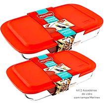 Lasanheira Assadeira de vidro com tampa Marinex kit 2 Travessa 5 litros e 3.7 litros