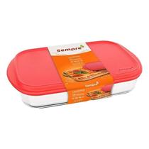 Lasanheira Retangular De Vidro Temperado Com Tampa Plástica Rosa 4 Litros Travessa Assadeira Grande De Vidro Incolor Temperado Com Tampa Sempre