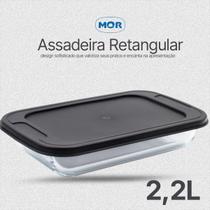 Lasanheira Travessa com Tampa 2,2 Litros Retangular Funda Grande de Vidro