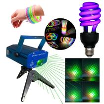 Laser Projetor Holográfico Festa Com Lâmpada NEON e 10 Pulseiras NEON - Luatek