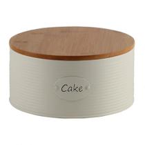 Lata Cake Off White com Tampa de Bambu - BTC Lata Cake Off White com Tampa de Bambu - BTC
