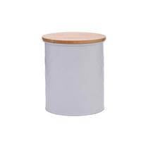 Lata Com Tampa Bambu Diamond Branca 12X14X12Cm Metal