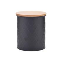 Lata Com Tampa Bambu Diamond Preta 12X14X12Cm Metal