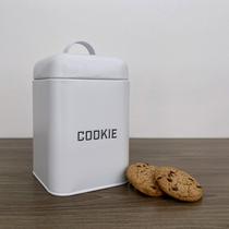 Lata de Biscoito Cookies Quadrada Retrô Metal Alça - Branco
