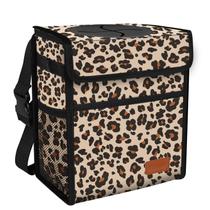 Lata de lixo de carro com estampa de leopardo Femuar com tampa, bolsa impermeável
