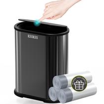 Lata de lixo KSSKSS 7L de aço inoxidável com tampa tipo prensa preta