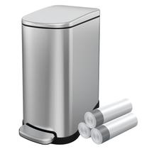 Lata de lixo KUK Slim 10L em aço inoxidável com tampa prateada