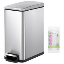 Lata de lixo Nunsino Small 10L em aço inoxidável com 15 sacos prateados