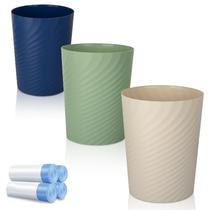 Lata de lixo UUJOLY Bathroom Small Plastic 7,8 L, pacote com 3, azul, verde, bege Lata de lixo UUJOLY Bathroom Small Plastic 7,8 L, pacote com 3, azul, verde, bege
