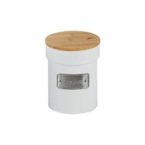 Lata De Metal Com Tampa Bambu Sugar Branco Matte - Yoi