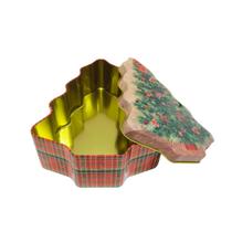 Lata Decorativa Natalina Multiuso Metal com Tampa Formato Árvore de Natal Verde e Vermelho Xadrez 18cm