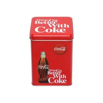 Lata Metal Quadrada Coca-Colar Better With Coke Vermelho 10 x 10 x 16cm