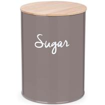 Lata Porta Condimentos Sugar Pote Para Açúcar Aço e Bambu Haus Concept Warm Gray