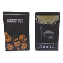 Lata Pote Decorativa Quadrada Arroz e Biscoito Kit Com 2 - Amg - Tampas