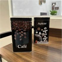 Lata Quadrada Café/Açúcar Duas Peças Preto