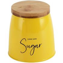 Lata Sugar Porta Condimentos 800ml Pote para Açúcar em Aço e Bambu Sunshine Mostarda Yoi