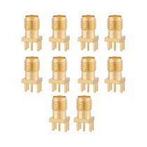 Latão conector SMA soquete base fêmea, montagem PCB, conectores RF, 50 ohms, 10pcs