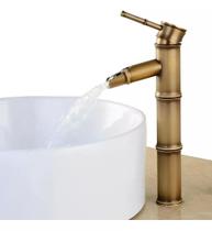 Latão Forma De Bambu Pia Do Banheiro Antigo Alto 1pc Bacia Água Quente Único Misturador Alça Fria E Torneiras